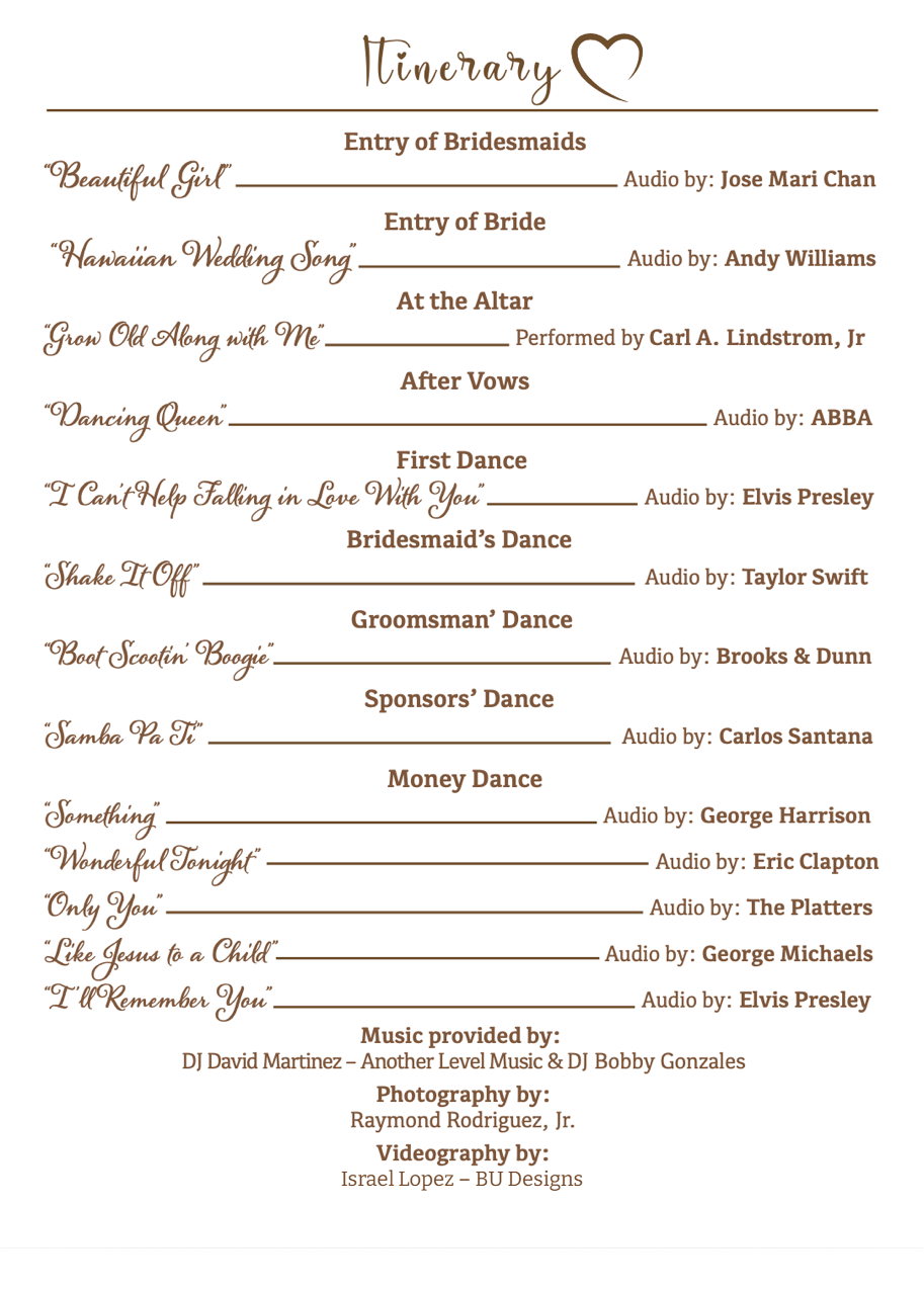 The ceremony and reception music programme